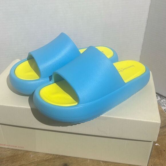 J/slides squish Eva comfort pool side slides slip on sandals turquoise yellow‎ - Picture 1 of 8